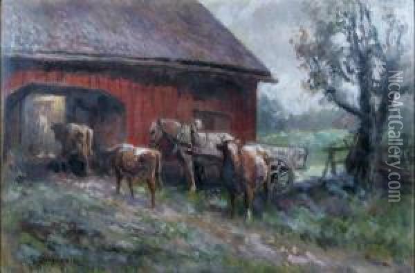 Boskap I Lantgardsmiljo Oil Painting - Georg Stoopendaal