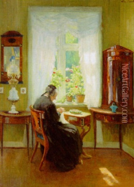 Interior Med Syende Kvinna Oil Painting - Wilhelm Ludwig Heinrich Claudius