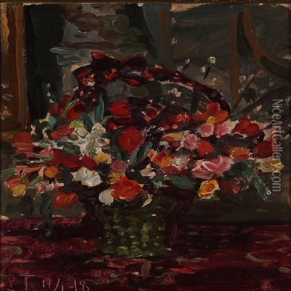 Flower Basket Oil Painting - Laurits Regner Tuxen