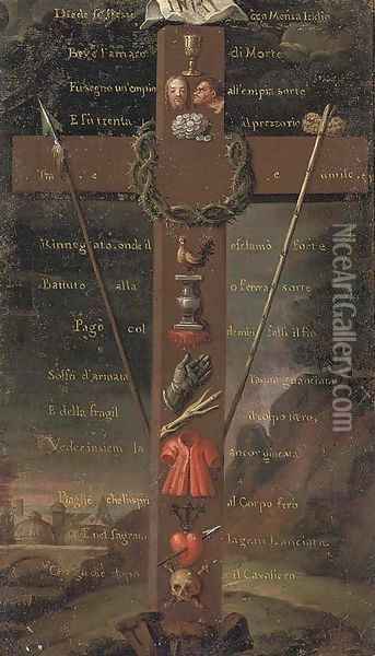 The Crucifix with Instruments of the Passion Oil Painting - Roman School