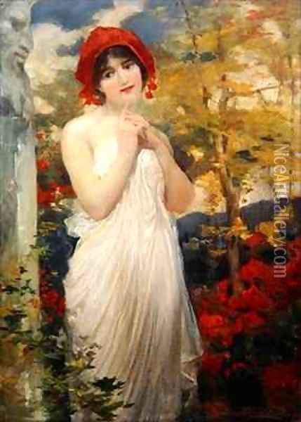 Girl with Poppies Oil Painting - Robert Fowler