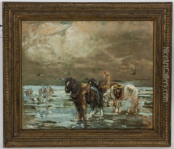 Riders On The Foreshore Oil Painting - George Smith