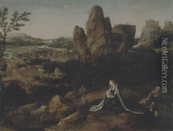 A Landscape With The Rest On The Flight Into Egypt Oil Painting - Lucas Gassel