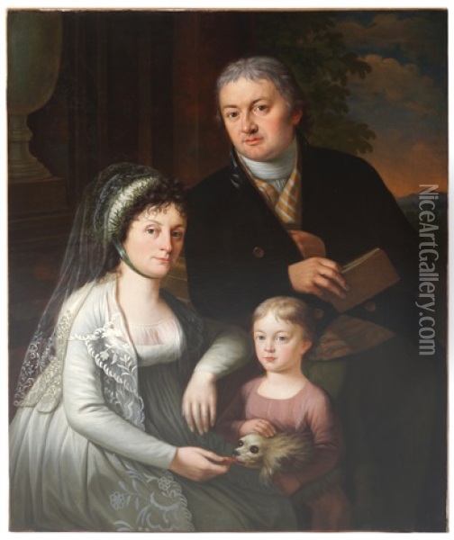 Swiss Family Group Portrait Oil Painting - Johann Baptist Hoechle