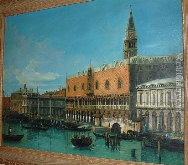 A View Of The Doge's Palace, Venice And Theriva Degli Schiavoni Oil Painting - (Giovanni Antonio Canal) Canaletto