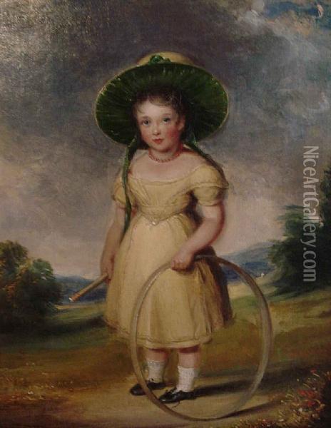 Young Girl With Hoop Oil Painting - William Derby