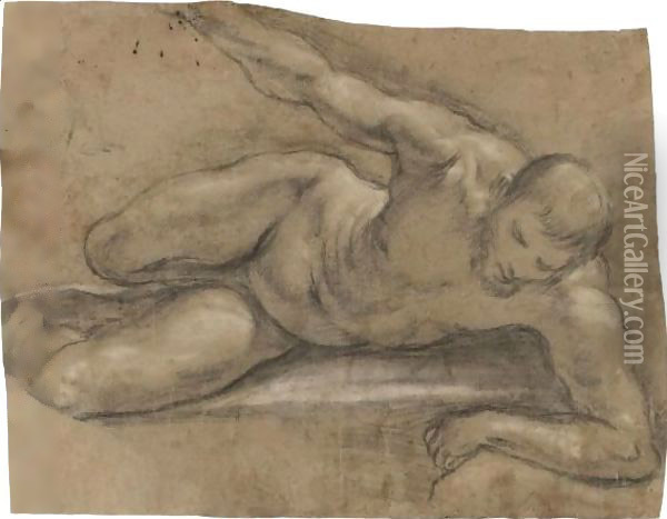 Reclining Nude, Turned To The Right Oil Painting - Central Italian School