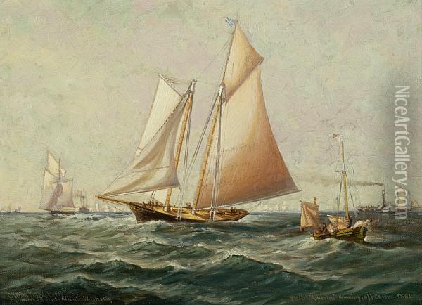 Yacht 
America 
 Winning Off Cowes Oil Painting - C. Myron Clark