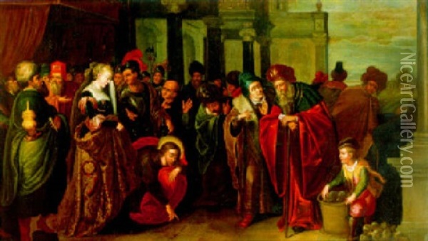 Le Christ Et La Femme Adultere Oil Painting - Willem van Herp the Elder