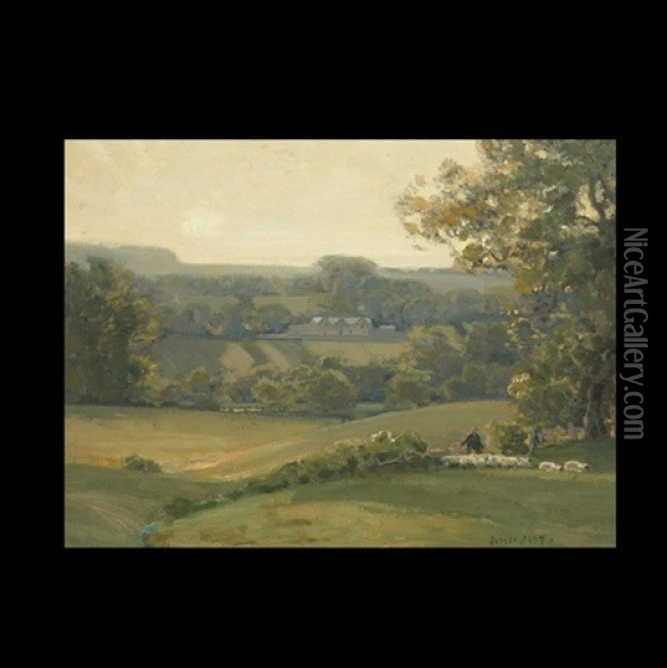 Green Rolling Hills Oil Painting - Sir Alfred East