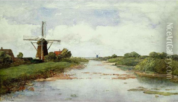 A Windmill Near Abcoude Oil Painting - Paul Joseph Constantine Gabriel