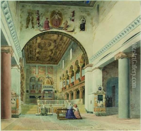 Vue Animee De L'interieur D'une Eglise Oil Painting - Georges Alphonse Jacob Desmalter