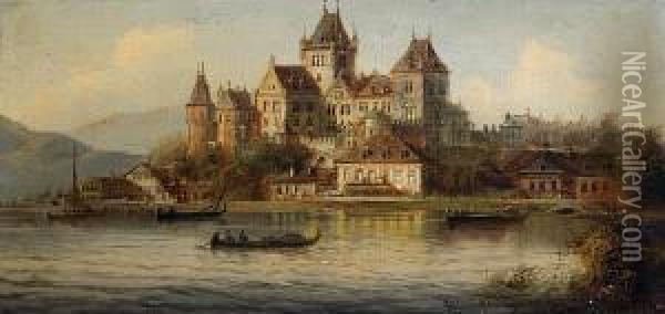 Views Of Castles On A Shore Oil Painting - J. Wilhelm Jankowski