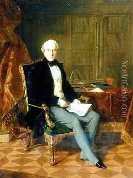Portrait of Henry Pelham-Clinton Holding a Document in His Study 1850 Oil Painting - Henry Nelson O'Neil