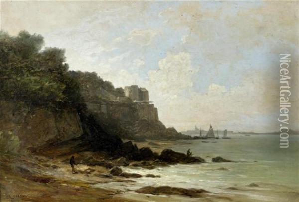 Coastal Cliff Oil Painting - Gustave Castan