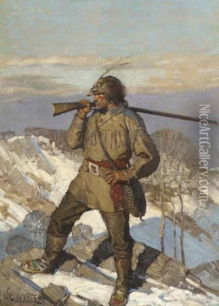 Popular Magazine Cover Illustration ('the Frontiersman') Oil Painting - Newell Convers Wyeth