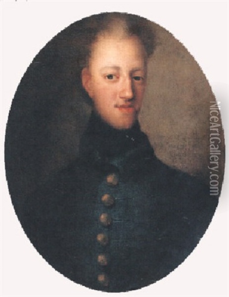 Portratt Av Karl Xii Kladd I Bla Uniformsrock Oil Painting - Johann David Swartz