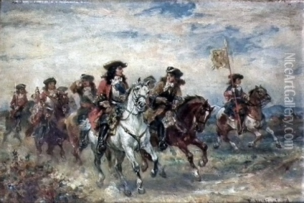 A Troop Of Royalists On Horseback Oil Painting - Robert Alexander Hillingford