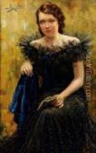 Ritratto Di Donna In Abito Blu Oil Painting - Riccardo Galli