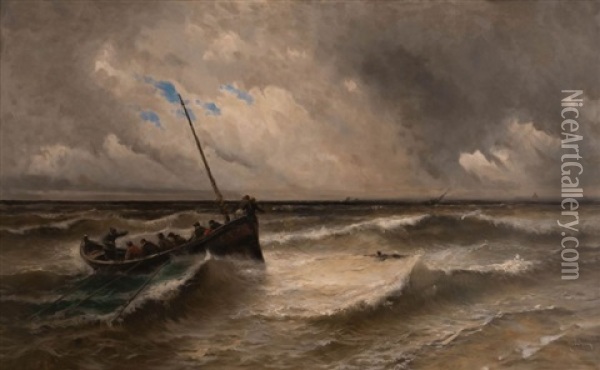 Le Sauvetage En Mer Pendant La Tempete Oil Painting - Alfred Godchaux