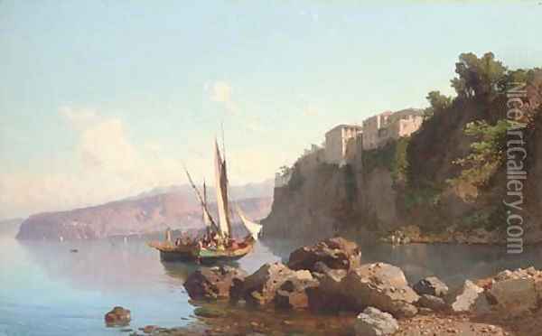 Fishing vessels before Sorrento Oil Painting - Alessandro la Volpe