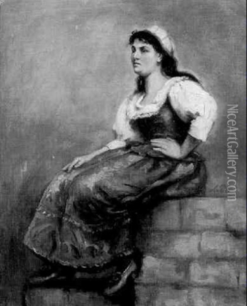 Junge Frau, Auf Einer Mauer Sitzend Oil Painting - Alfred Seifert