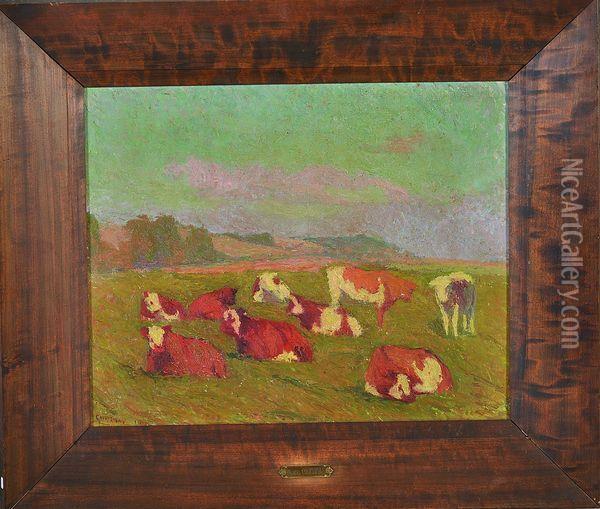 vaches Au Pre Oil Painting - Marcel Couchaux
