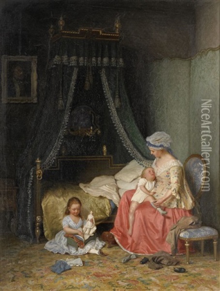 Sangkammarinterior Med Mor Och Barn Oil Painting - Gottfrid (Arvid Julius G.) Virgin