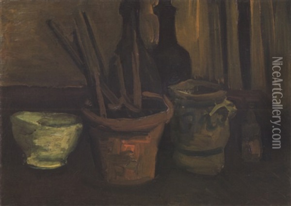 Nature Morte Aux Pinceaux Dans Un Pot A Fleurs Oil Painting - Vincent Van Gogh