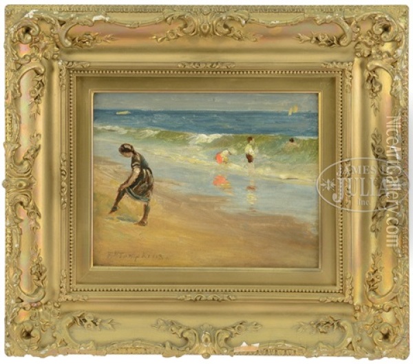 At The Beach Oil Painting - Frank Hector Tompkins