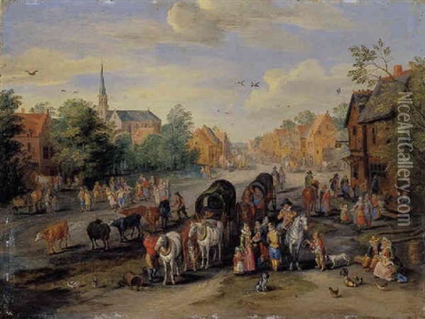 A Village Festival Oil Painting - Karel Beschey