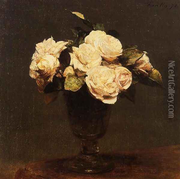 White Roses 2 Oil Painting - Ignace Henri Jean Fantin-Latour