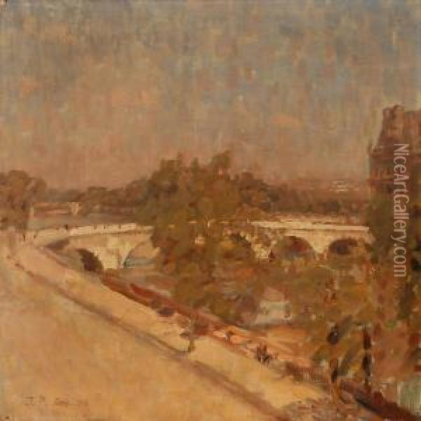 Under Pont Des Arts. 
Paris Middagssol Oil Painting - Julius Paulsen