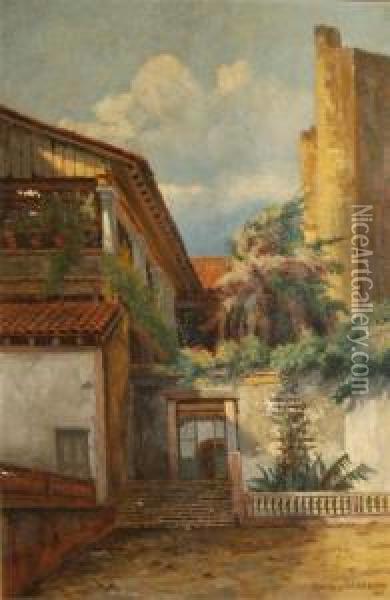 Sunlit Courtyard Oil Painting - Christian A. Jorgensen