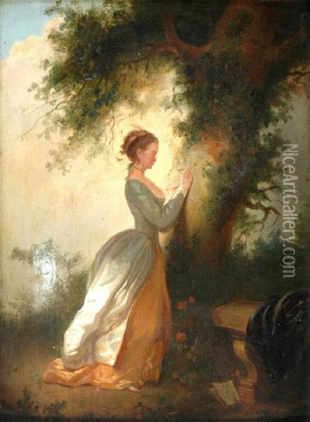 Young Girlcarving Oil Painting - Jean-Honore Fragonard