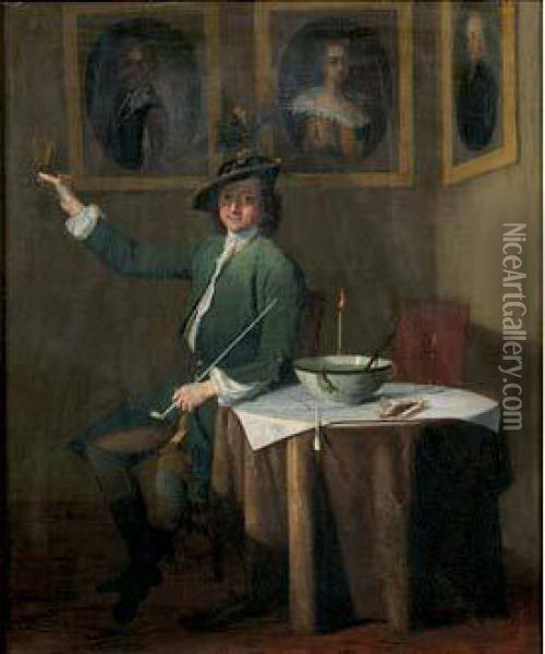 Portrait D'un Fumeur Dans Un Interieur Oil Painting - Jan Maurits Quinkhard