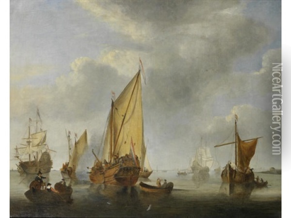 Shipping In A Calm Sea Oil Painting - Simon De Vlieger