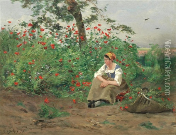 Among The Poppies Oil Painting - Hippolyte Camille Delpy