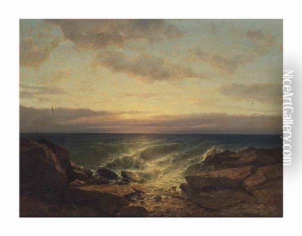 Marine: An Approaching Tide Oil Painting - Alexandre Calame
