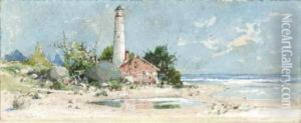 Lighthouse On Shore Oil Painting - William Louis Ii Sonntag