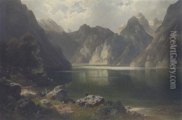 Der Konigsee Oil Painting - Ludwig Sckell