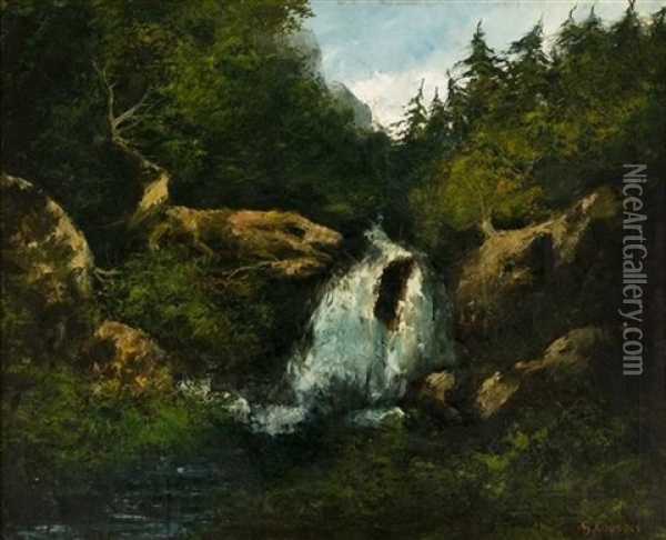 Cascading Waterfall Oil Painting - Gustave Courbet
