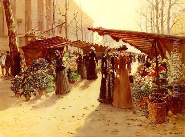 Marche Aux Fleurs A La Madeleine Avec Plantes Potageres Oil Painting - Theodor von Hoermann