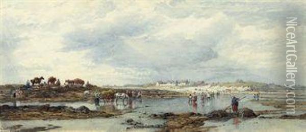 Vraic Gathering, Guernsey Oil Painting - Edward Duncan