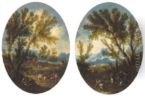 A Wooded Landscape With Peasants On A Track Oil Painting - Alessandro Magnasco