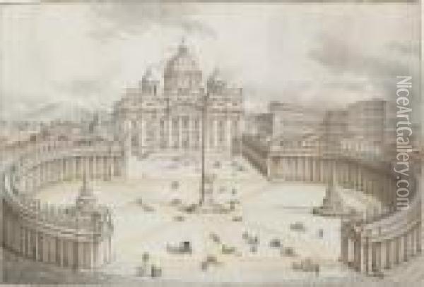 Rome: View Of The Piazza San Pietro With The Vatican Oil Painting - Francesco Panini