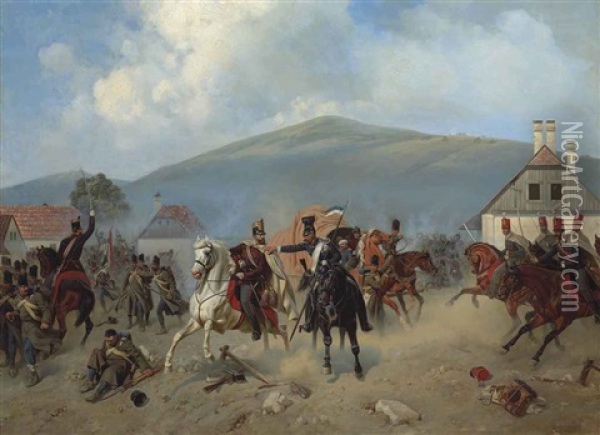 Skirmish During The Hungarian Revolution Of 1848-1849 Oil Painting - Alexander Bogdanovich Villevalde