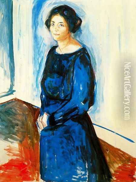Woman in Blue (Frau Barth) Oil Painting - Edvard Munch