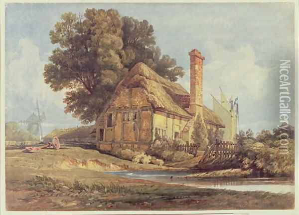 Riverside Cottage Oil Painting - Miles Edmund Cotman