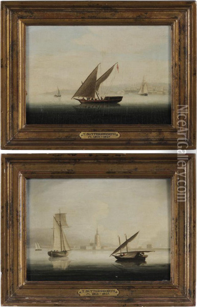 Pair Harbor Scenes Oil Painting - Thomas Buttersworth